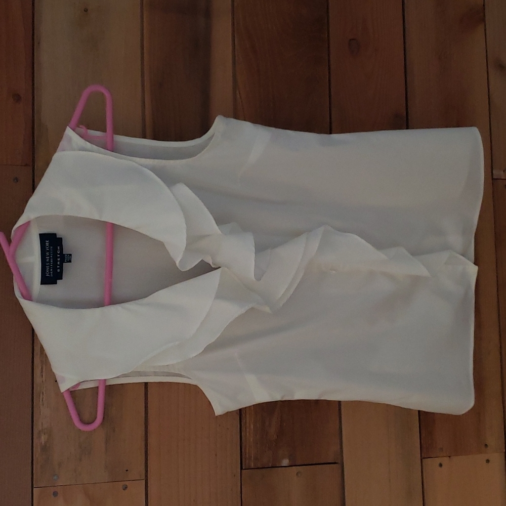 White Ruffled Sleeveless Jones New York Petite Small Stretch Blouse